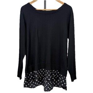 Marée Pour‎ Toi Black Split Back Polka Dot Ruffle Hem Sweater 12 14 Lagenlook